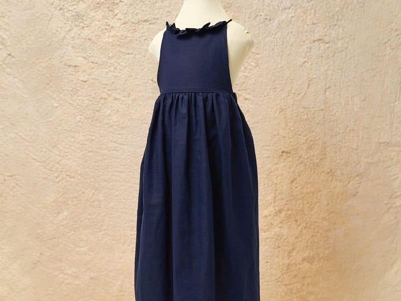 gia công đầm maxi màu xanh navy
