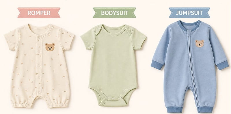 Xưởng may áo liền quần (Bodysuit, Jumpsuit, Romper) trẻ em và nữ giới 34 Vấn đề 1. Không phân biệt được các loại áo liền quần